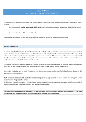 Modèles de contrats de dépôt-vente et de prêt
