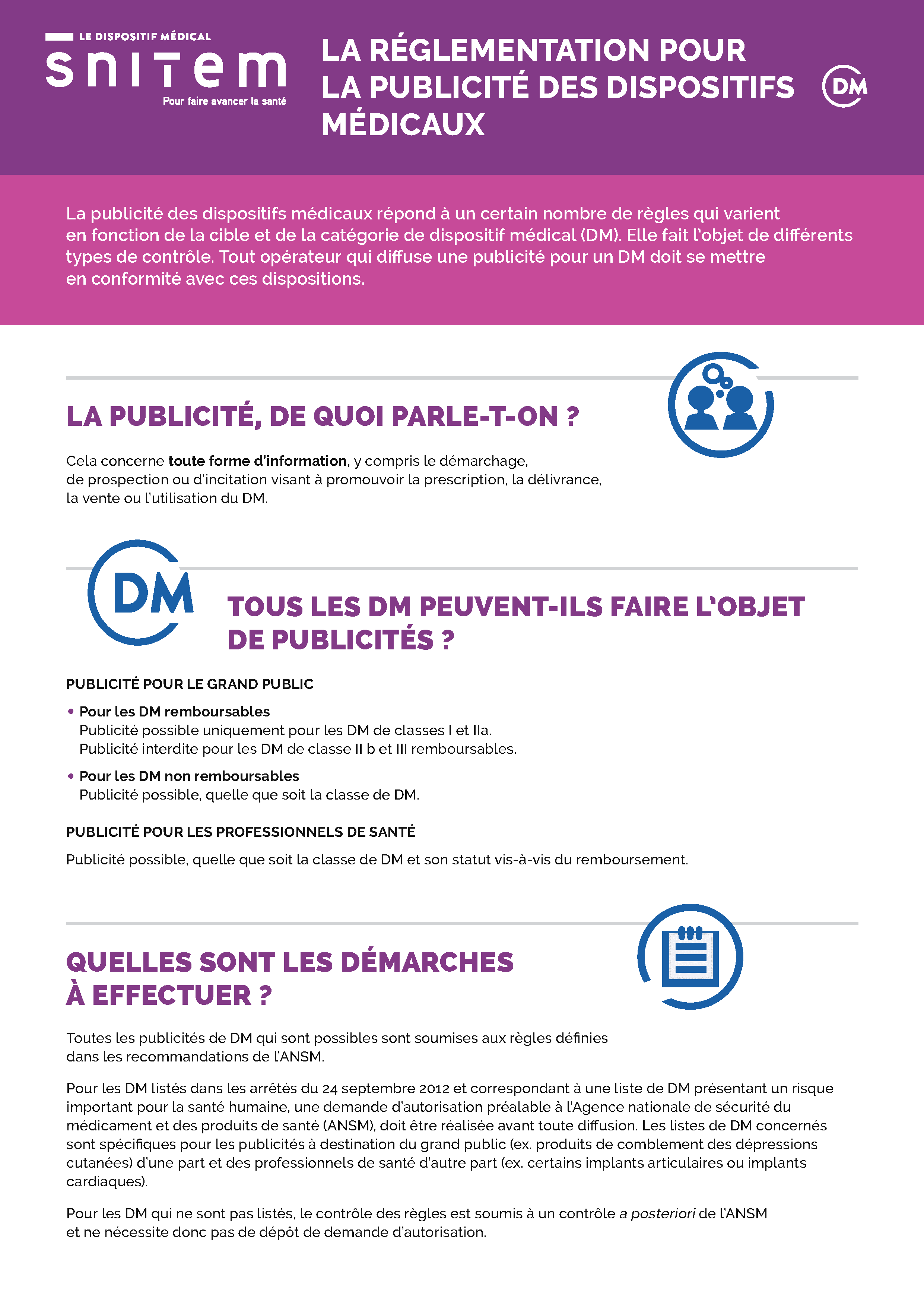 Dispositif médical et publicité
